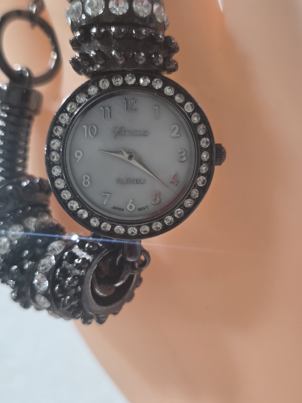 Geneva Black Crystal Accent Bracelet Watch